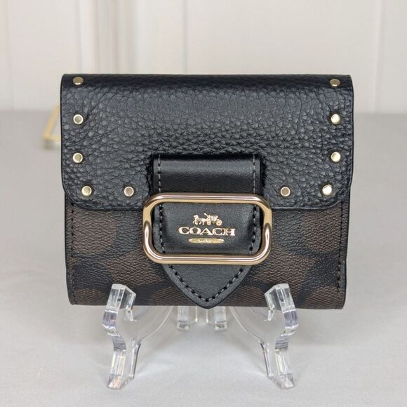 Coach Small Morgan Wallet With Rivets -Brown/Black Sig. Canvas Leather NWT